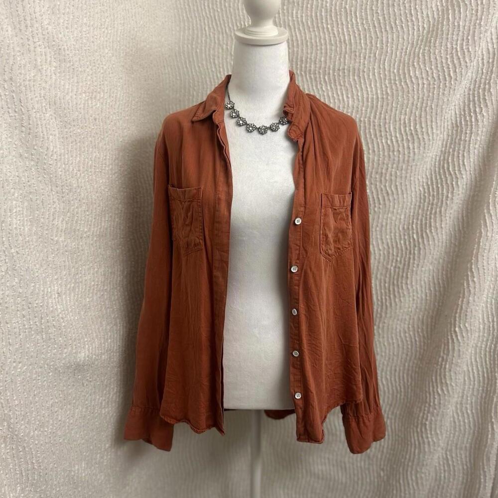Velvet Heart Rust Orange Button Down Shirt M Split Back Western Boho